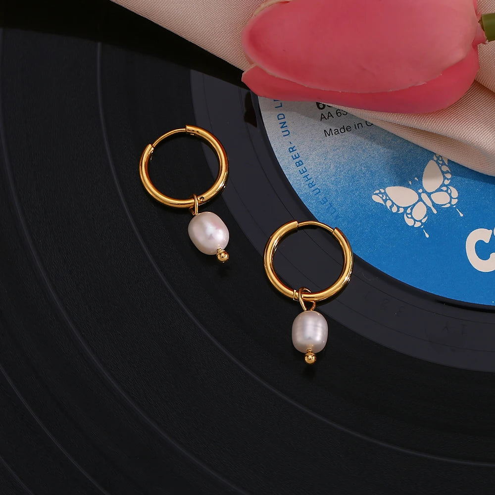 Freshwater Pearl Hoop Earrings – Waterproof 18K Gold Plated Earrings | Ezra Gems