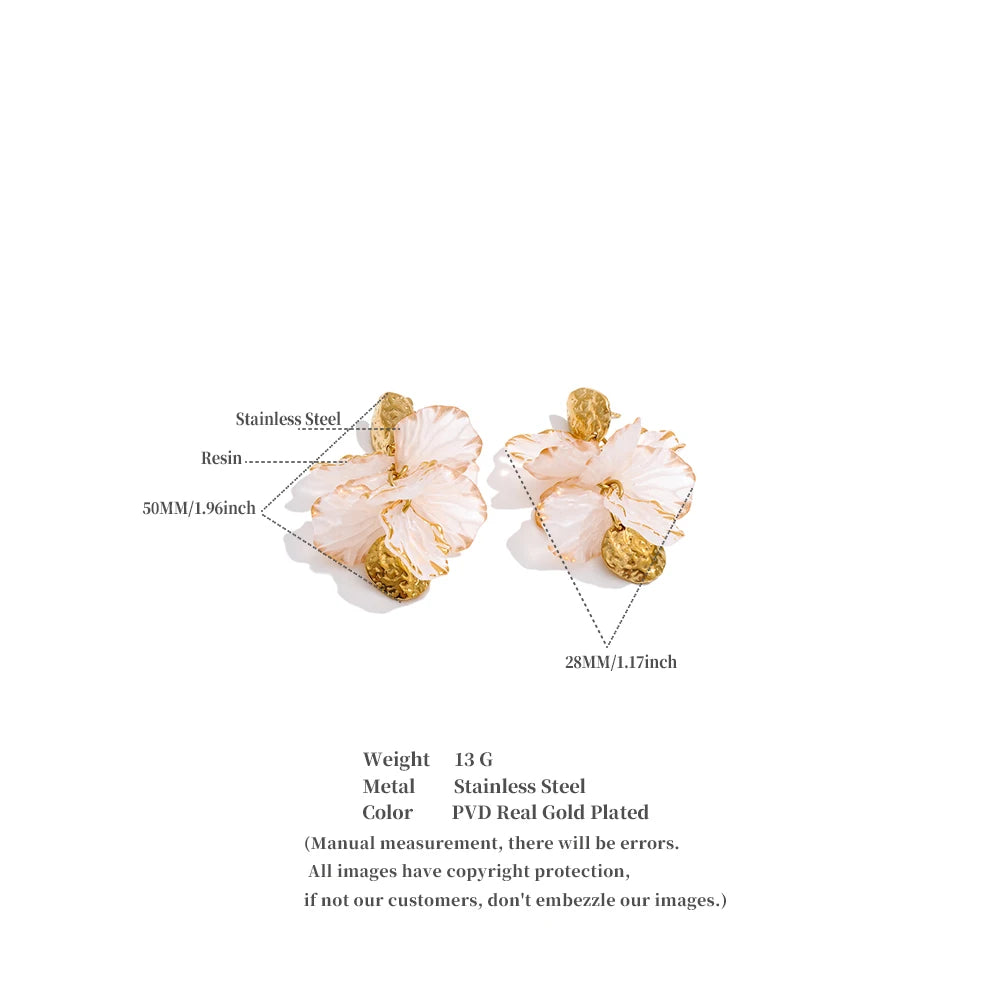 Fairy Resin Flower Petal Drop Earrings – Waterproof 18K Gold Plated Earrings | Ezra Gems