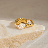 Irregular Geometric White Zircon Ring – Waterproof 18K Gold Plated Ring | Ezra Gems