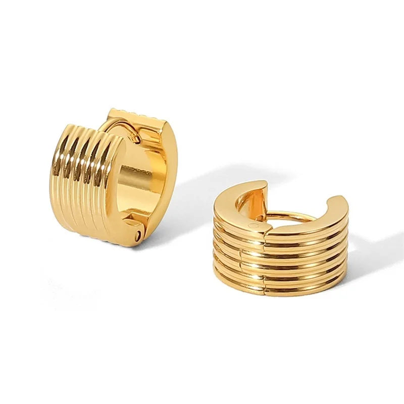 Ribbed Wide Huggie Hoop Earrings – Waterproof 18K Gold Plated Earrings | Ezra Gems