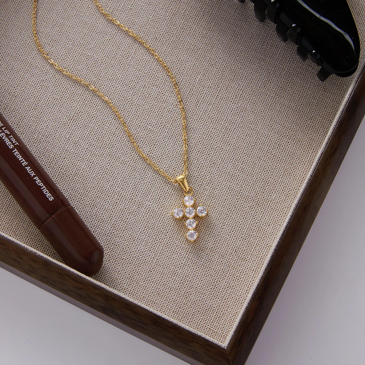 Cubic Zirconia Cross Pendant Necklace – Waterproof 18K Gold Plated Necklace | Ezra Gems