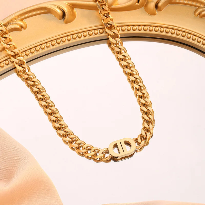Double D Chain Necklace & Bracelet Set