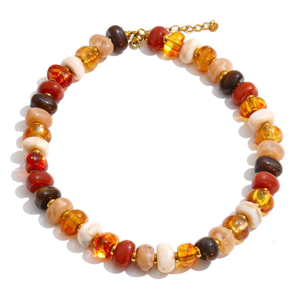 Colorful Resin Bead Chain Necklace – Waterproof 18K Gold Plated Necklace | Ezra Gems