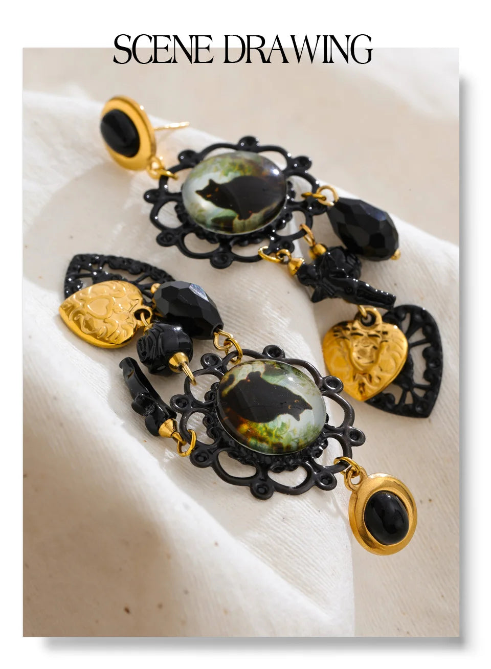 Acrylic Crystal Cat Heart Drop Earrings – Waterproof 18K Gold Plated Earrings | Ezra Gems