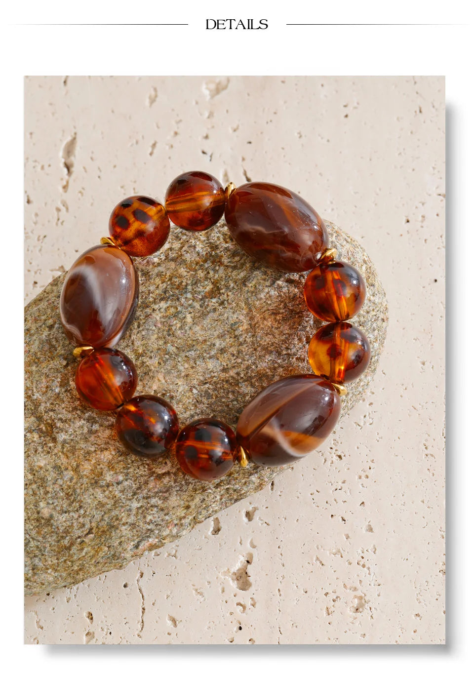 Amber Resin Round Bead Chain Bracelet – Waterproof 18K Gold Plated Bracelet | Ezra Gems