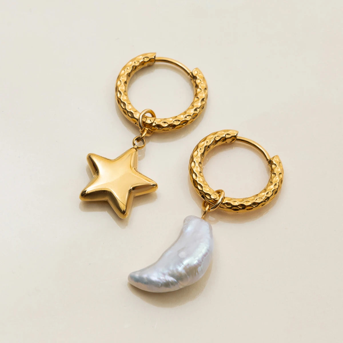 Pearl Star & Moon Drop Earrings – Waterproof 18K Gold Plated Earrings | Ezra Gems