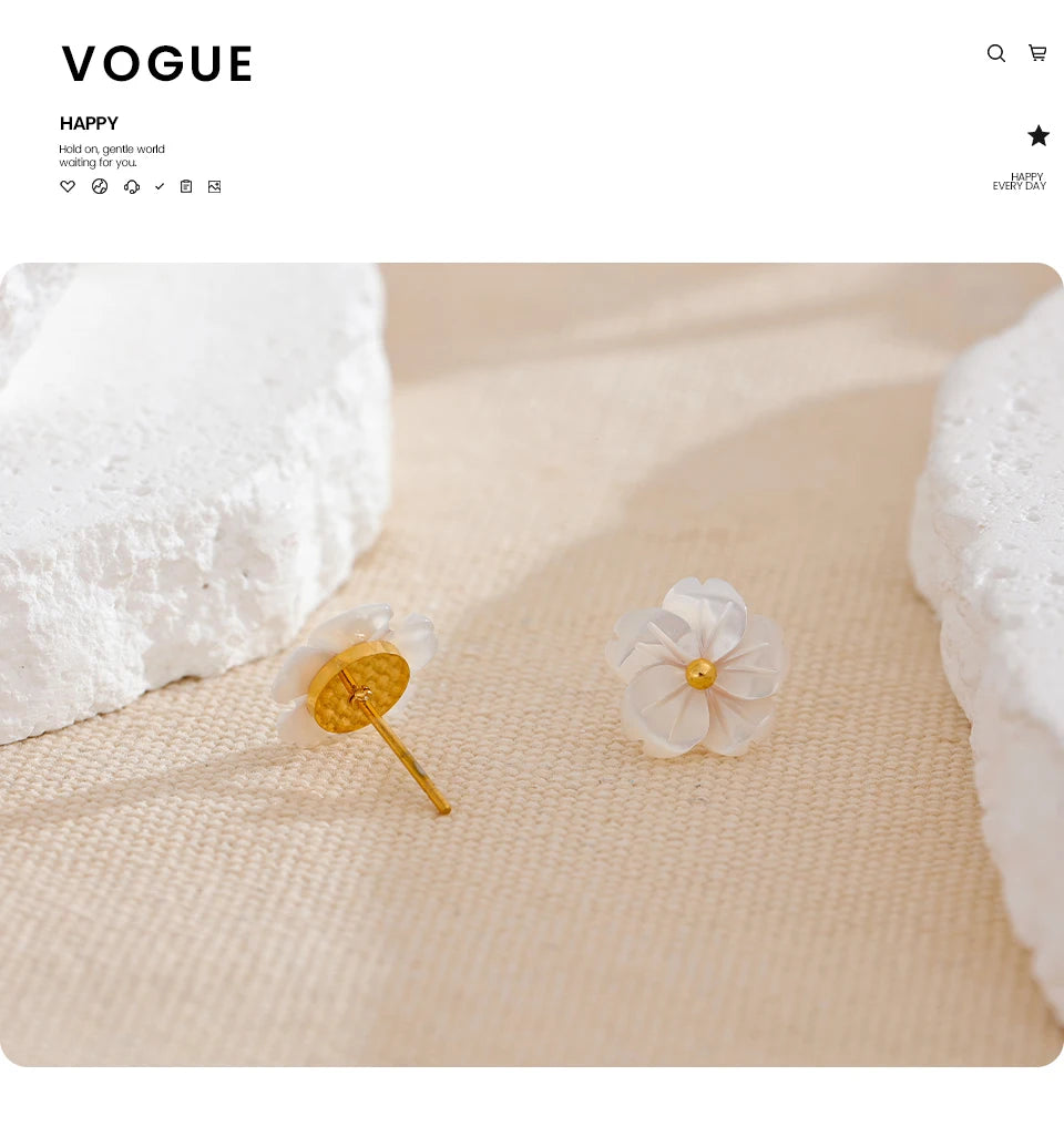 Natural Shell Flower Stud Earrings – Waterproof 18K Gold Plated Earrings | Ezra Gems