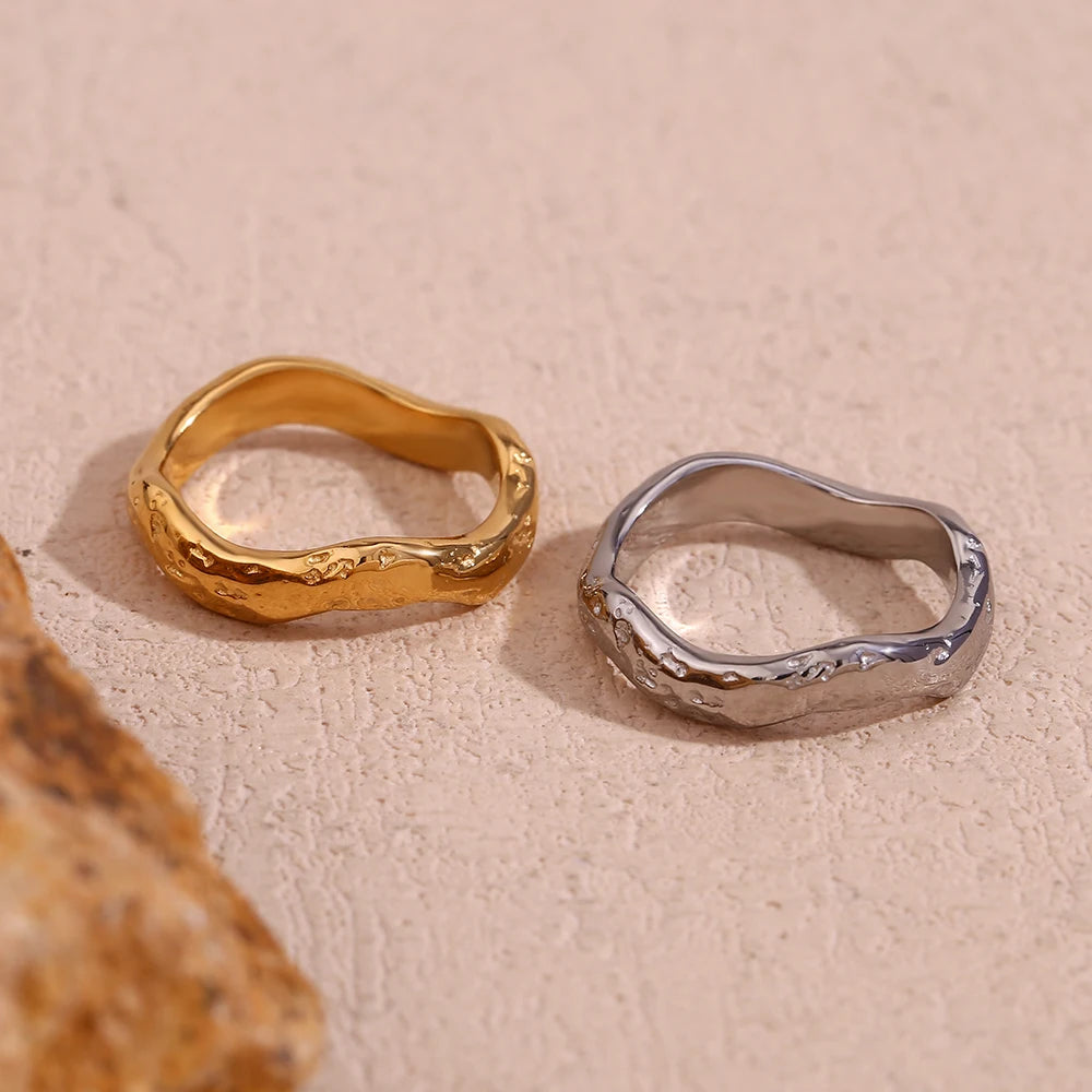 Wave Pattern Plain Band Ring – Waterproof 18K Gold Plated Ring | Ezra Gems
