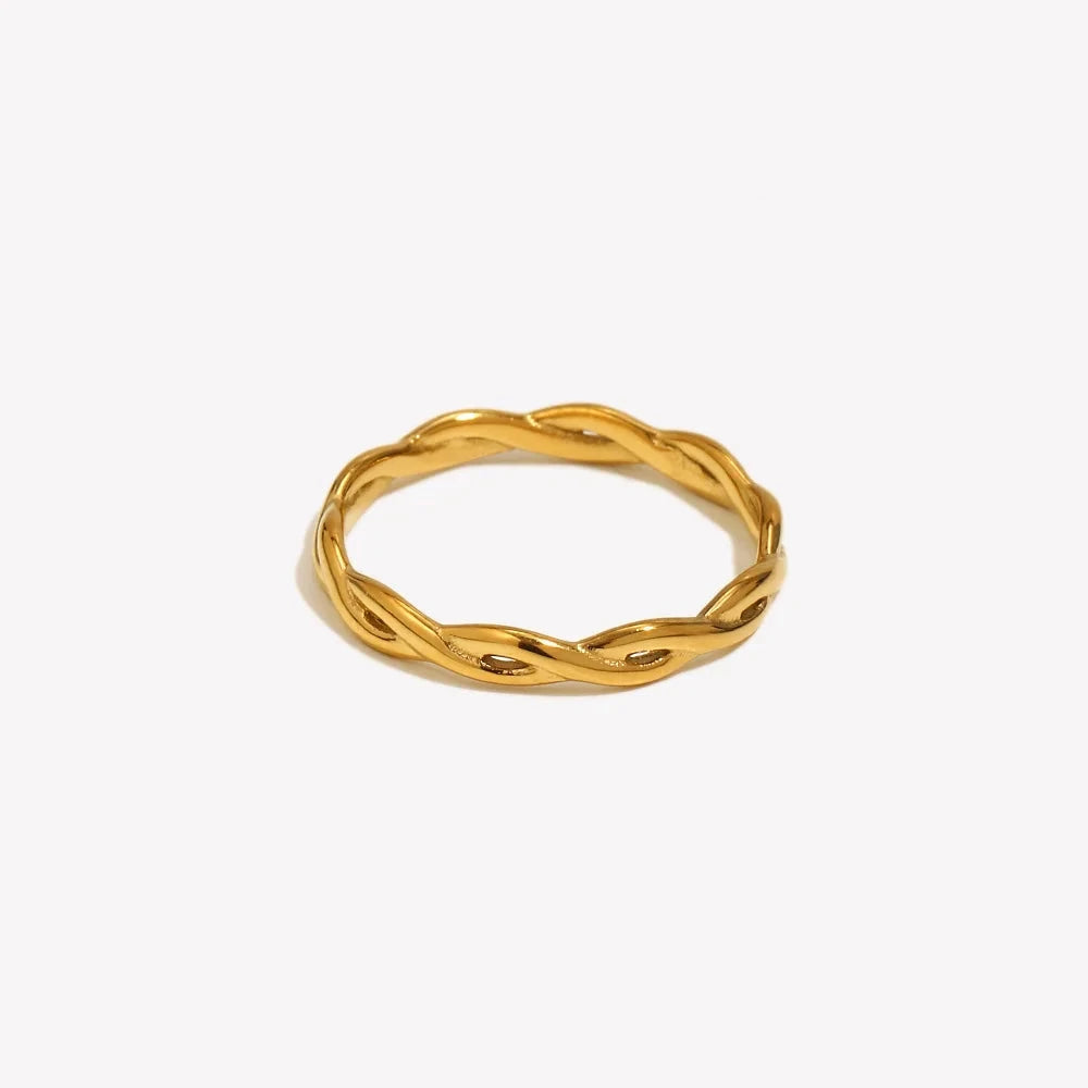 Braided Twist Thin Stacking Ring – Waterproof 18K Gold Plated Ring | Ezra Gems
