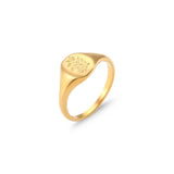 Engraved Wildflower Signet Ring – Waterproof 18K Gold Plated Ring | Ezra Gems