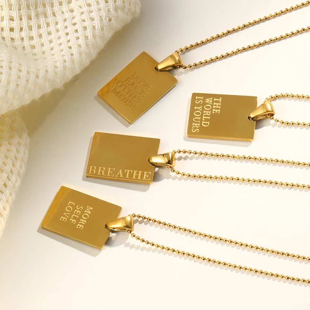 Engraved Affirmation Tag Necklace – Waterproof 18K Gold Plated Necklace | Ezra Gems