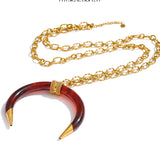 Resin Horn Pendant Long Necklace – Waterproof 18K Gold Plated Necklace | Ezra Gems