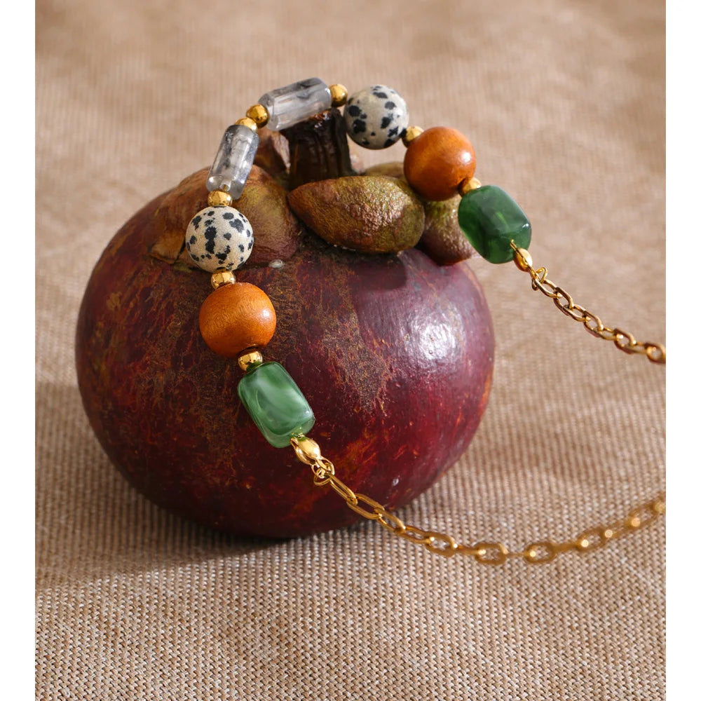 Natural Stone Resin & Wood Bead Necklace