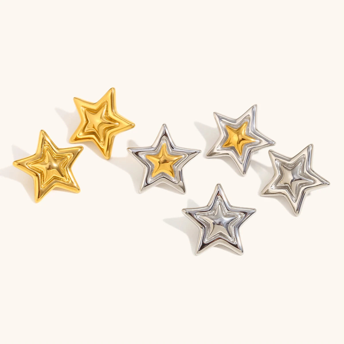 Double-Layer Pentagram Star Earrings – Waterproof 18K Gold Plated Earrings | Ezra Gems