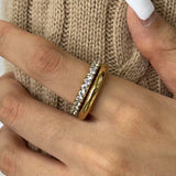 Double Layer Zircon Inlaid Ring – Waterproof 18K Gold Plated Ring | Ezra Gems