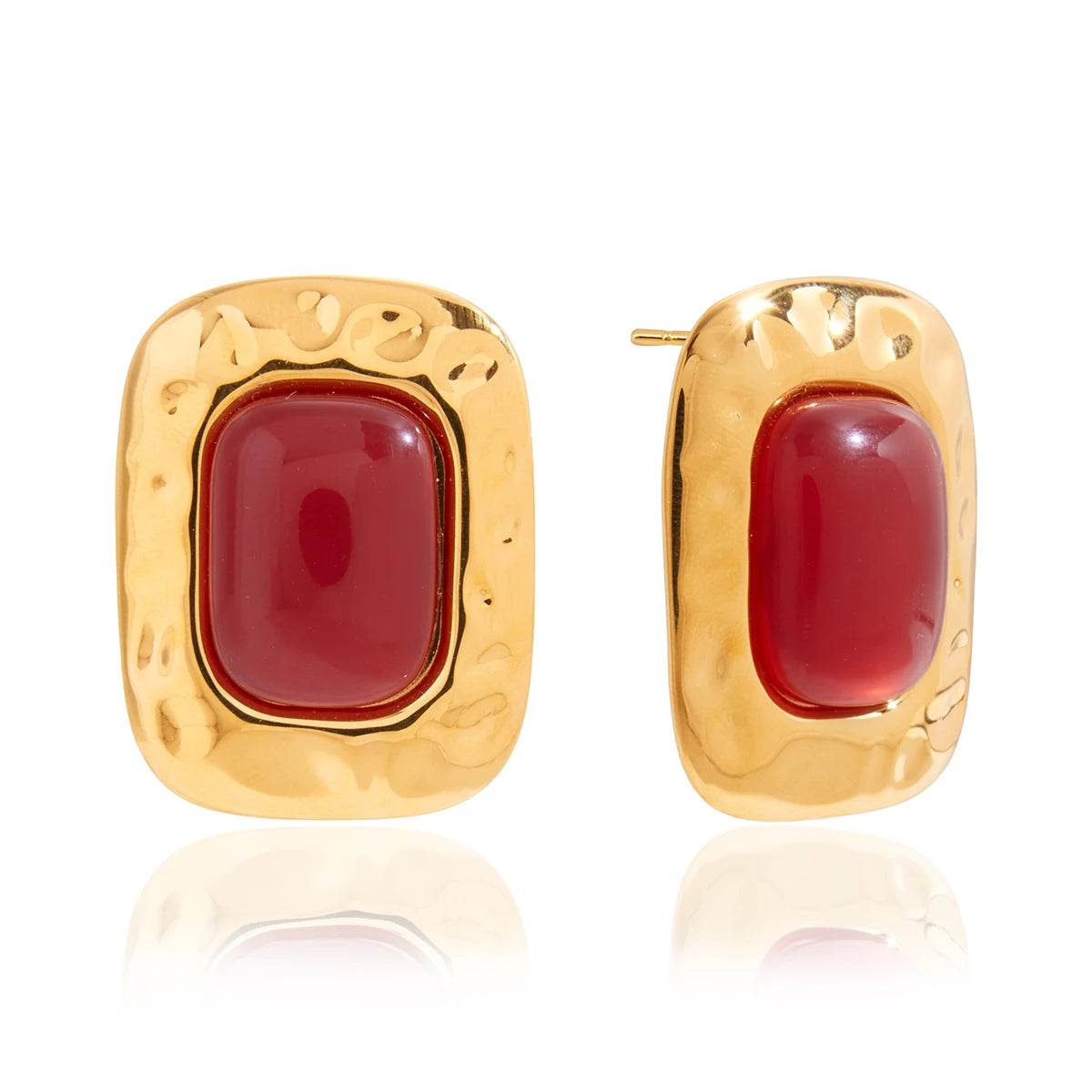 Red Resin Stud Earrings – Waterproof 18K Gold Plated Earrings | Ezra Gems