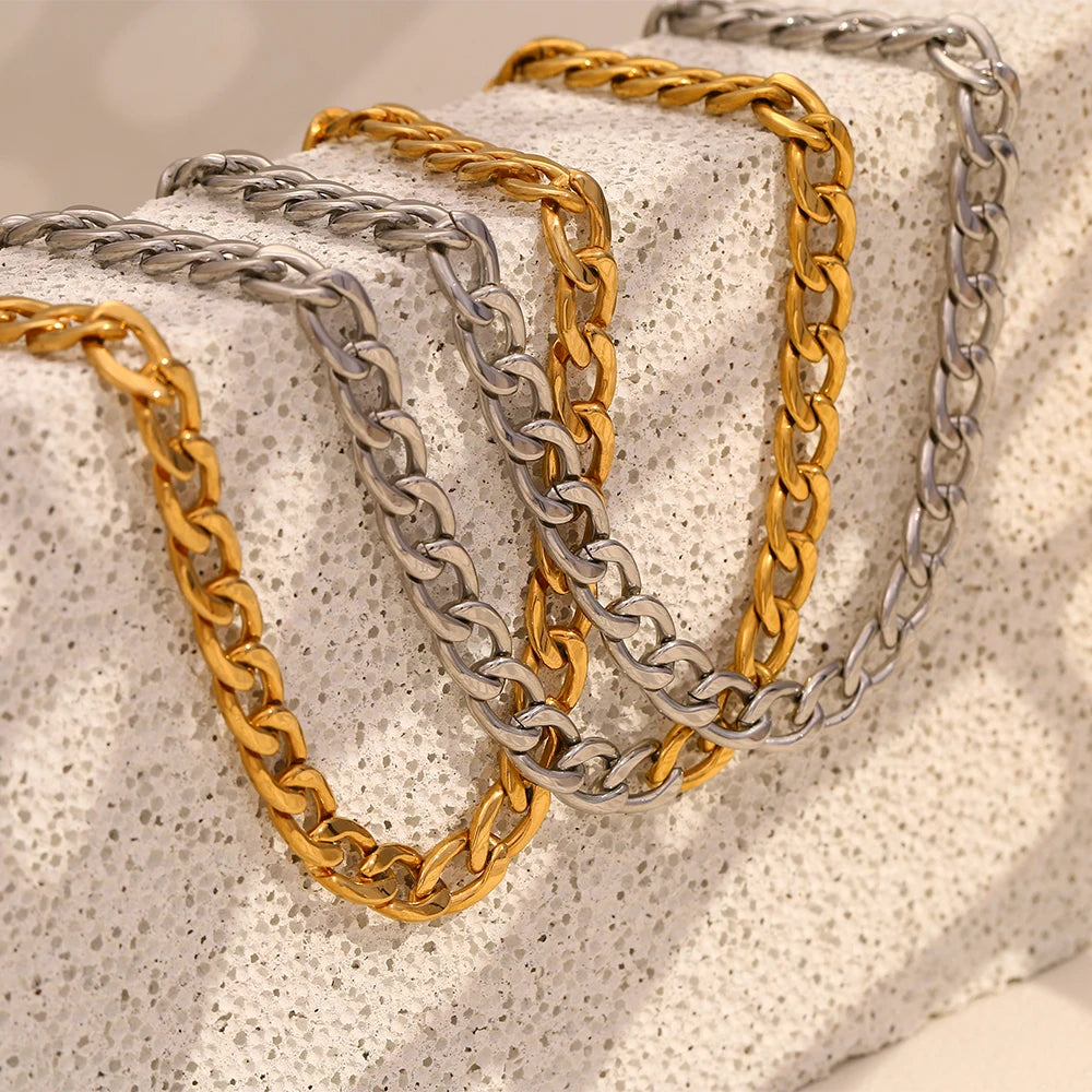 Minimalist Cuban Polished Chain Necklace – Waterproof 18K Gold Plated Necklace | Ezra Gems