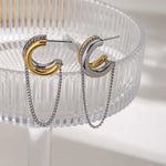 Two-Tone Chain Drape Cuff Earrings – Waterproof 18K Gold Plated Earrings | Ezra Gems