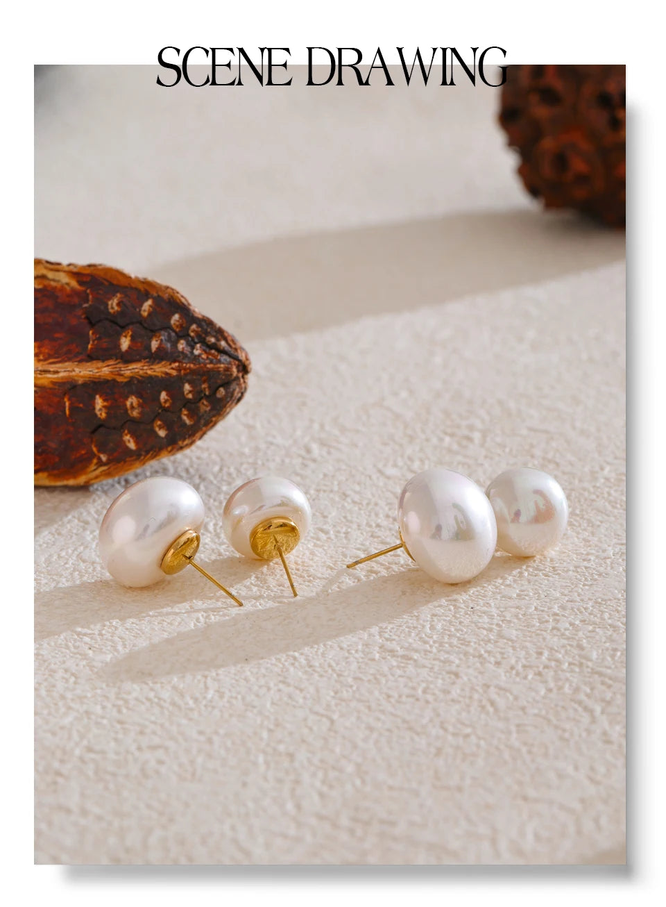 Simulated Pearl Round Stud Earrings – Waterproof 18K Gold Plated Earrings | Ezra Gems
