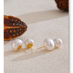 Simulated Pearl Round Stud Earrings – Waterproof 18K Gold Plated Earrings | Ezra Gems