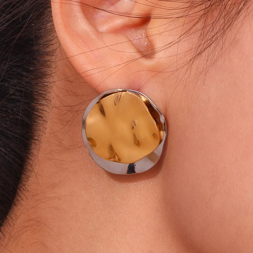Two-Tone Geometric Stud Earrings – Waterproof 18K Gold Plated Earrings | Ezra Gems