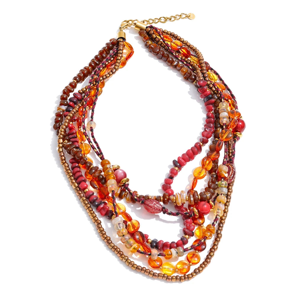 Layered Resin Bead Bib Necklace – Waterproof 18K Gold Plated Necklace | Ezra Gems
