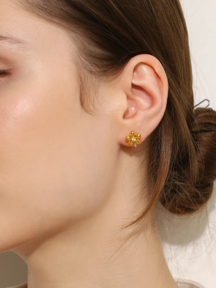 Mini Zircon Flower Stud Earrings – Waterproof 18K Gold Plated Earring | Ezra Gems