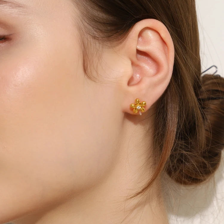 Mini Zircon Flower Stud Earrings – Waterproof 18K Gold Plated Earring | Ezra Gems