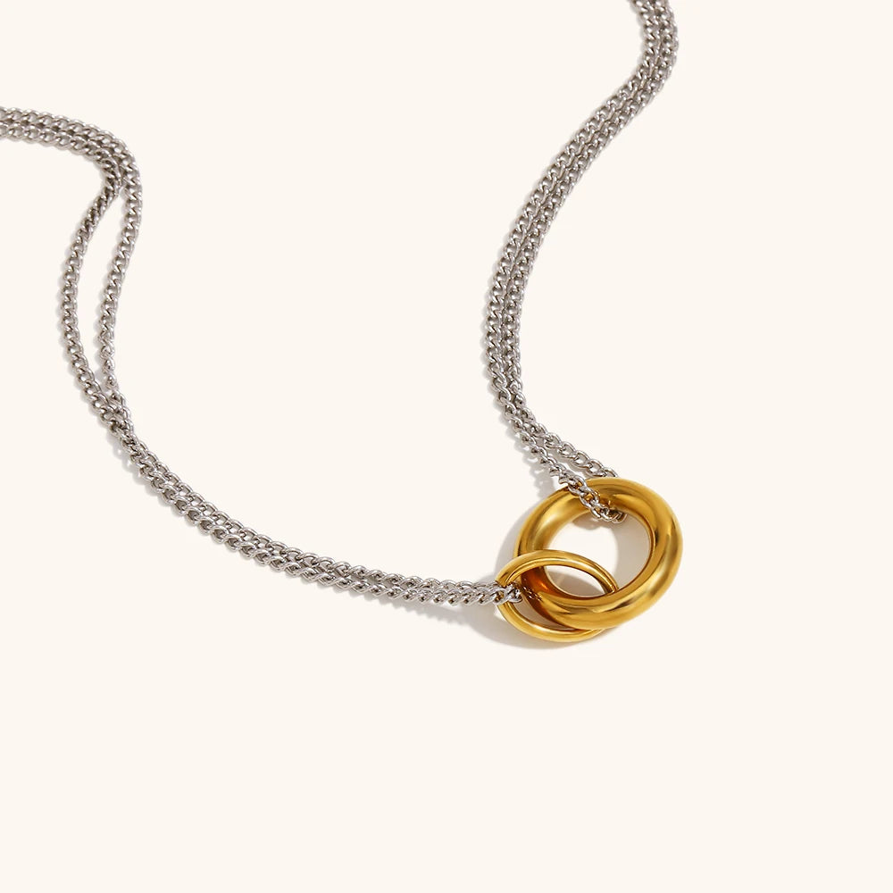 Two-Tone Double Chain Ring Necklace – Waterproof 18K Gold Plated Necklace | Ezra Gems