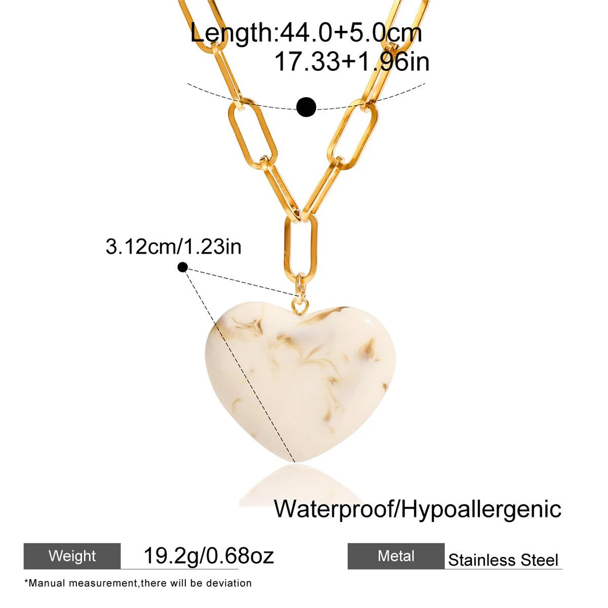 Vintage Resin Heart Pendant Necklace – Waterproof 18K Gold Plated Necklace | Ezra Gems