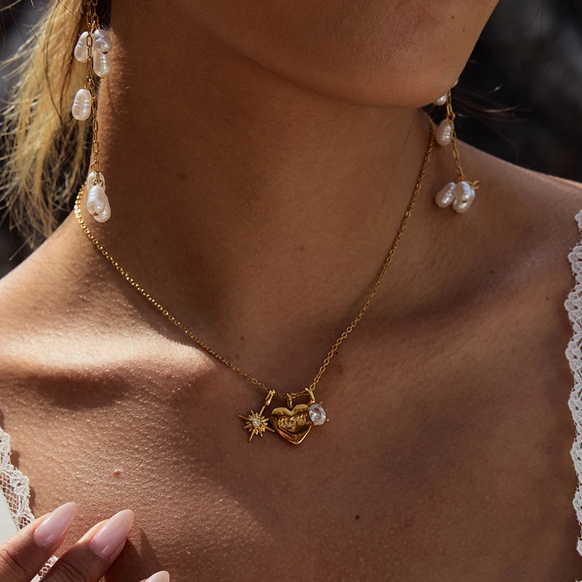 Heart Star Zircon Charm Necklace – Waterproof 18K Gold Plated Necklace | Ezra Gems