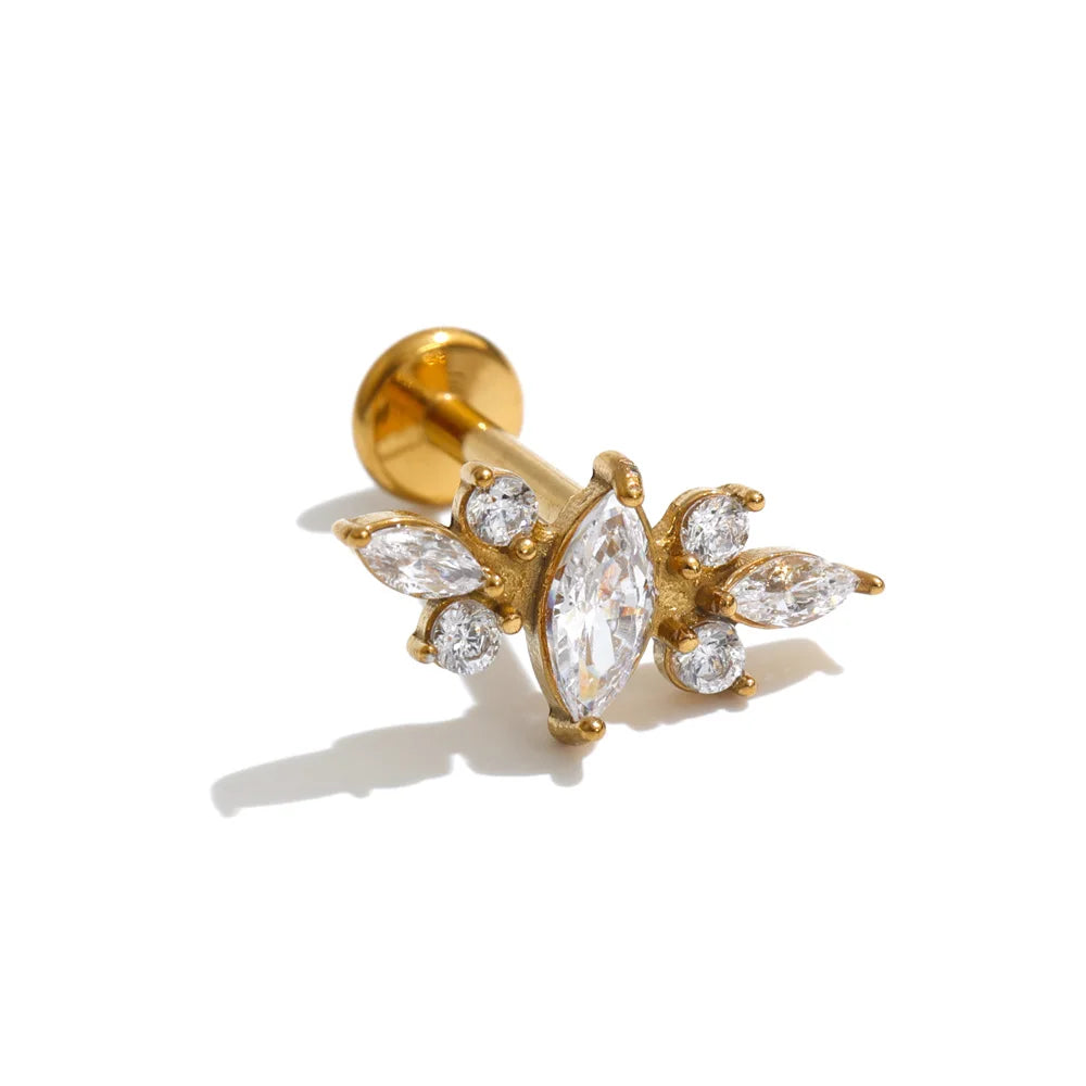 Shiny Cubic Zirconia Flat Back Earring – Waterproof 18K Gold Plated Earring | Ezra Gems