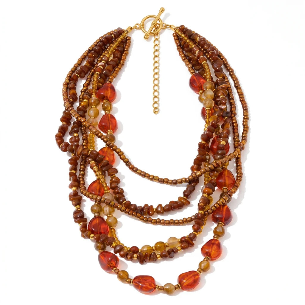 Layered Resin Bead Bib Necklace – Waterproof 18K Gold Plated Necklace | Ezra Gems