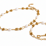 Natural Pearl Gold Knots Necklace and Bracelet Set