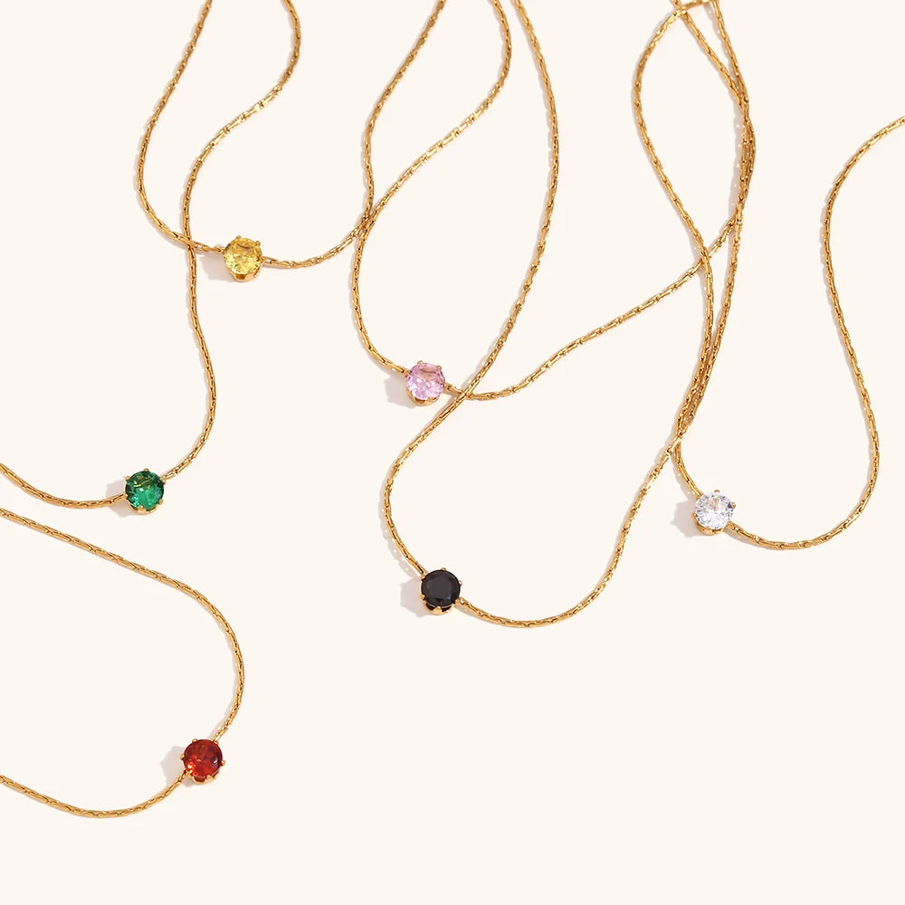 Mini Cubic Zirconia Pendant Necklace – Waterproof 18K Gold Plated Necklace | Ezra Gems