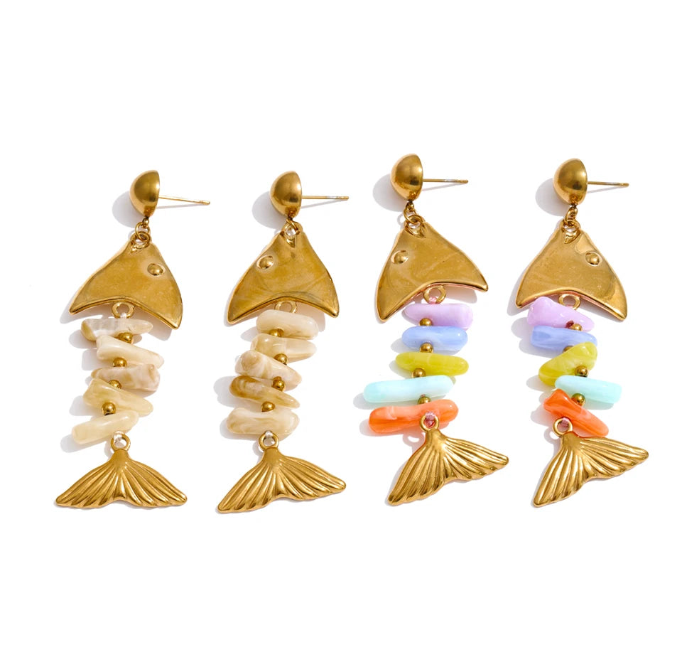 Colorful Resin Fish Drop Earrings – Waterproof 18K Gold Plated Earrings | Ezra Gems