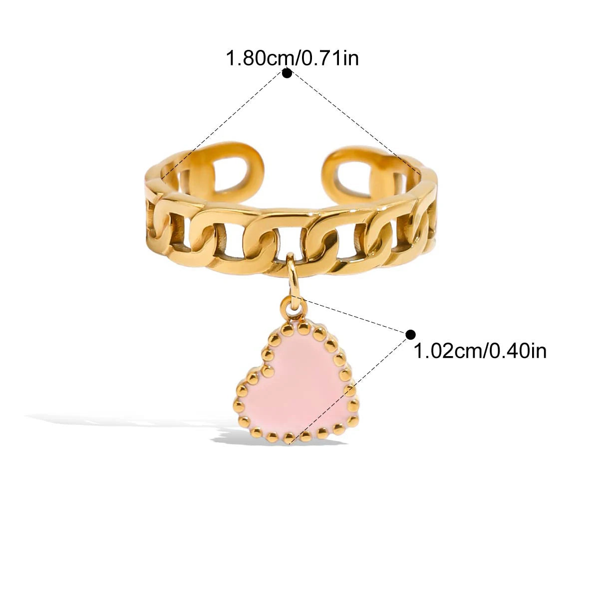 Heart Chain Ring - Pink & Red - PINK - Rings