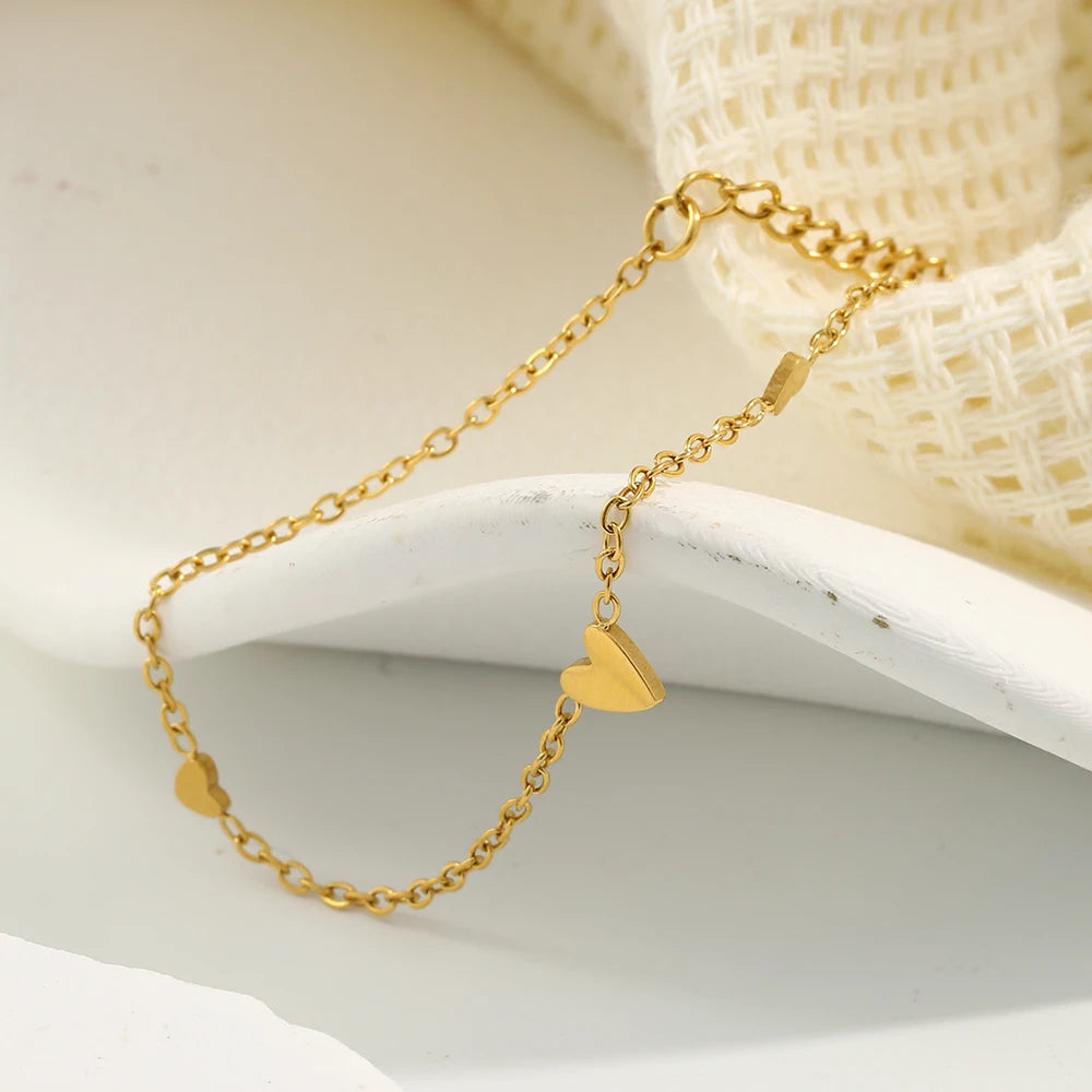 Mini Heart Chain Bracelet – Waterproof 18K Gold Plated Bracelet | Ezra Gems