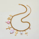 Cross Charm Cluster Necklace – Waterproof 18K Gold Plated Necklace | Ezra Gems