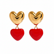 Red Heart Drop Earrings — waterproof hypoallergenic stainless steel jewelry | Ezra Gems