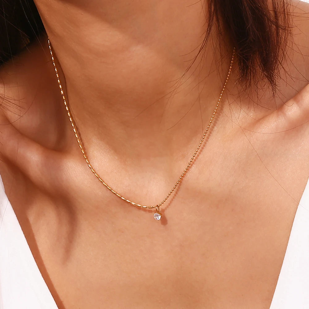 Asymmetric Bead Zircon Pendant Necklace – Waterproof 18K Gold Plated Necklace | Ezra Gems