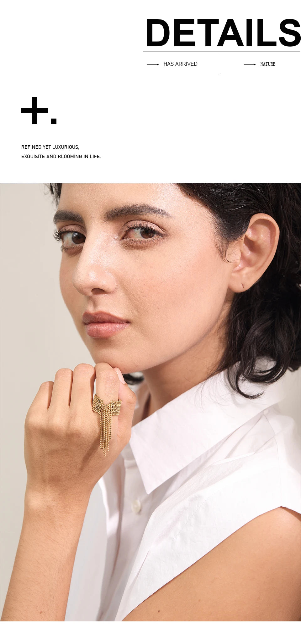 Gold-toned stainless steel cactus ring with intricate detailing