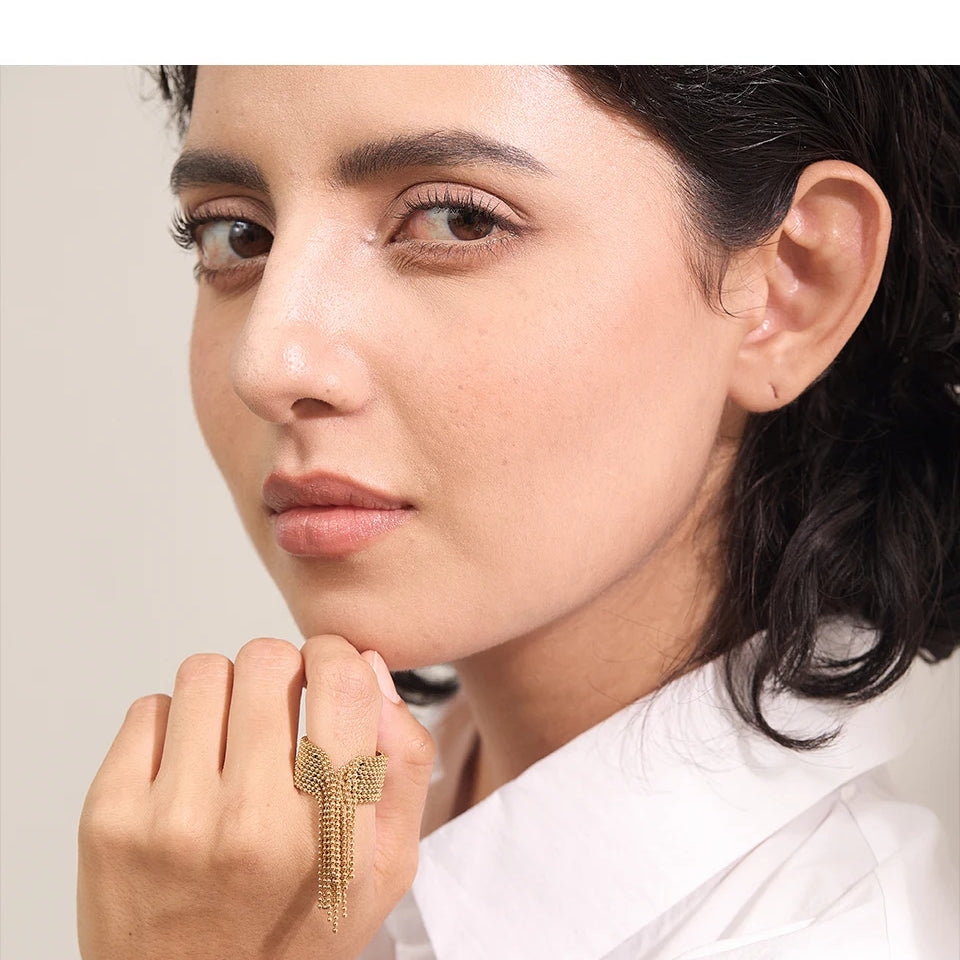 Gold-toned stainless steel cactus ring with intricate detailing