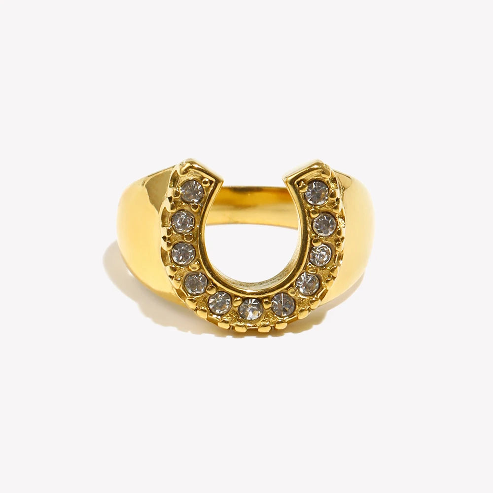 Crystal Pave U Initial Ring – Waterproof 18K Gold Plated Ring | Ezra Gems