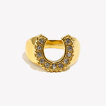Crystal Pave U Initial Ring – Waterproof 18K Gold Plated Ring | Ezra Gems