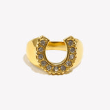 Crystal Pave U Initial Ring – Waterproof 18K Gold Plated Ring | Ezra Gems