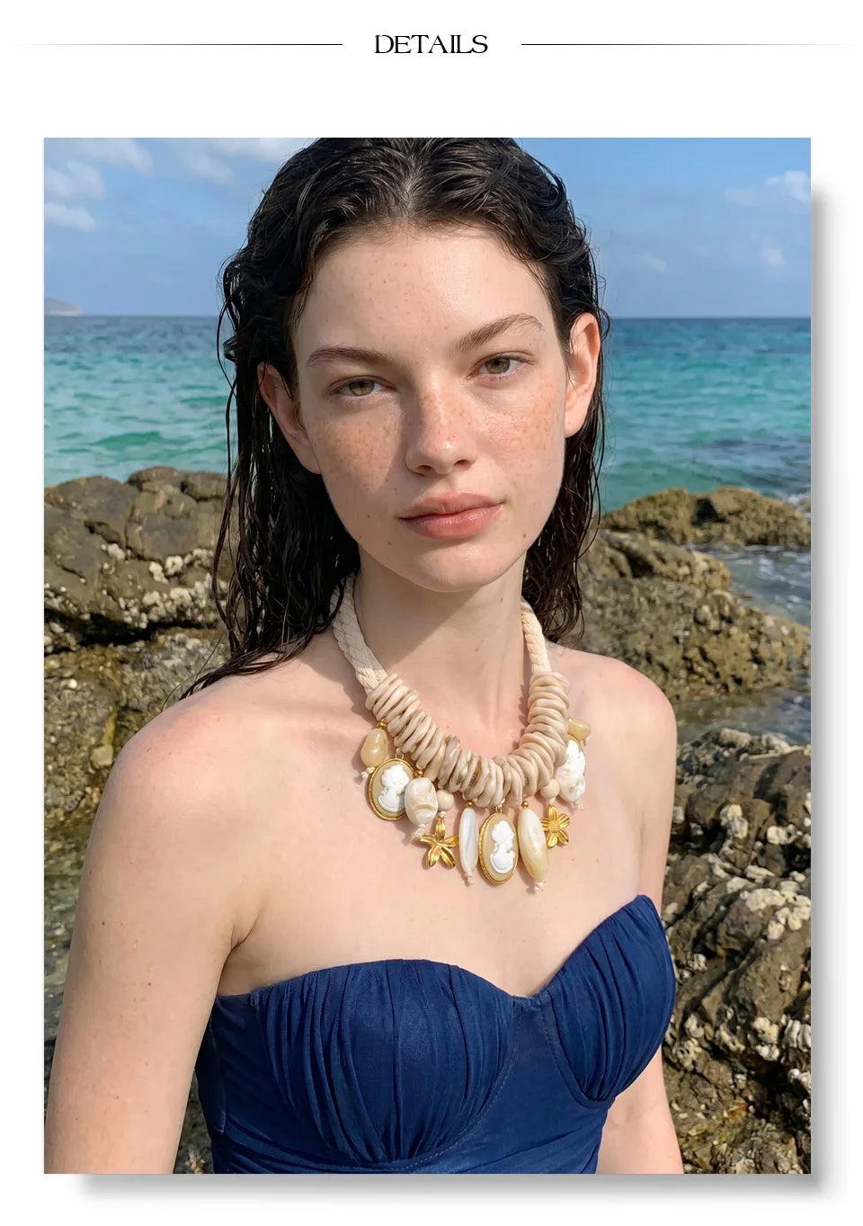 Braided Rope Resin Portrait Charm Necklace – Waterproof 18K Gold Plated Necklace | Ezra Gems