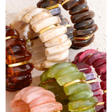 Wide Acrylic Resin Stretch Bangle – Waterproof 18K Gold Plated Bracelet | Ezra Gems