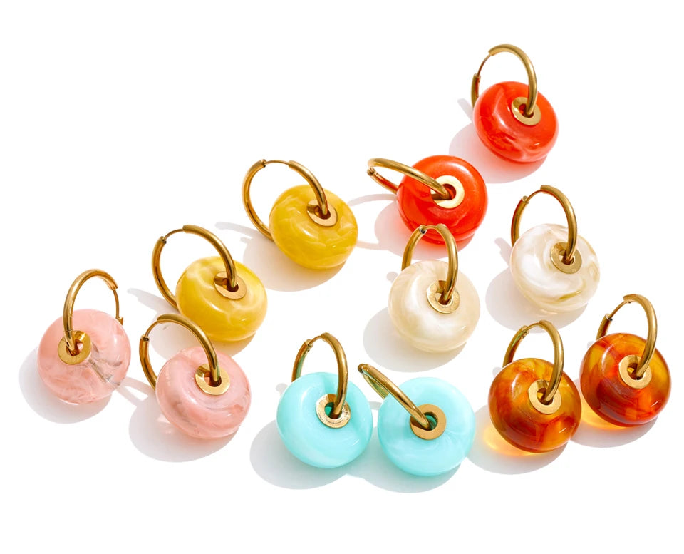 Thick Round Acrylic Resin Drop Earrings – Waterproof 18K Gold Plated Earrings | Ezra Gems