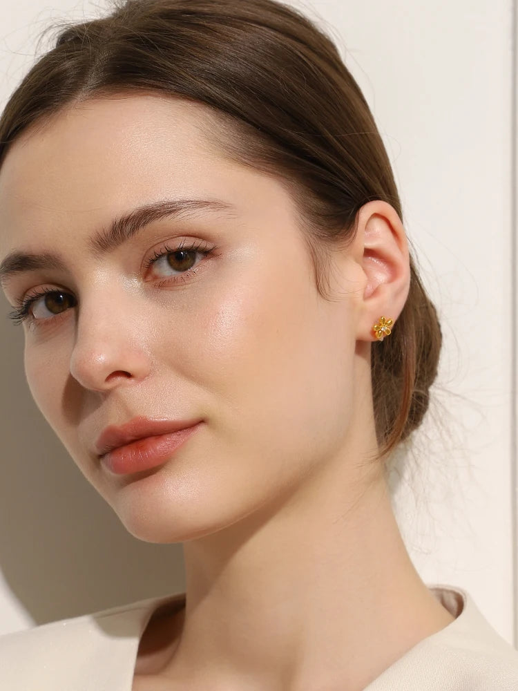 Mini Zircon Flower Stud Earrings – Waterproof 18K Gold Plated Earring | Ezra Gems